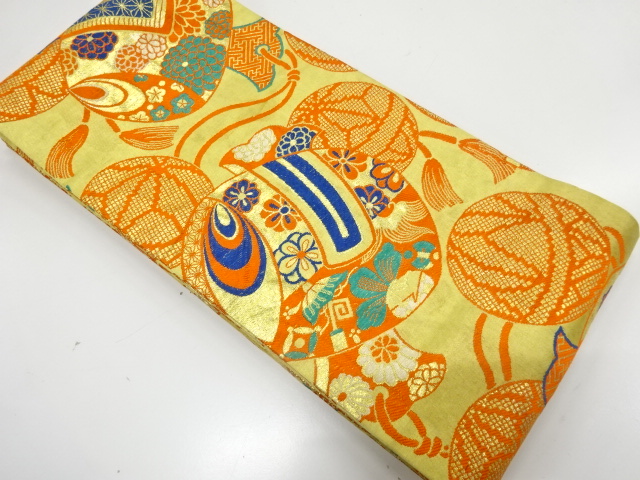 JAPANESE KIMONO / ANTIQUE OBI FOR KIDS / WOVEN SMALL HAMMER & MARI BALL
